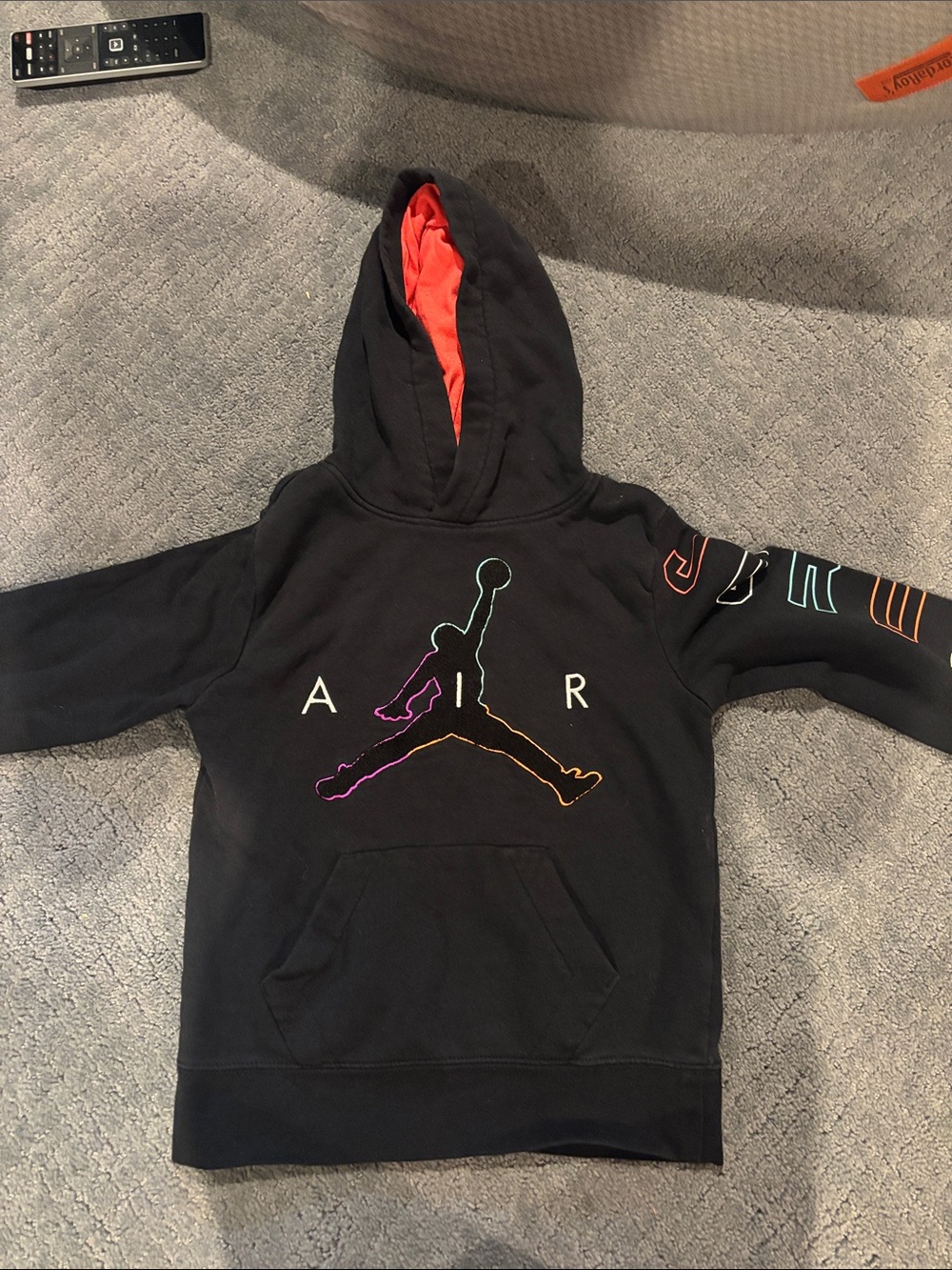 Nike Jordan black multi color logo sweat outfit with mini tear in right leg